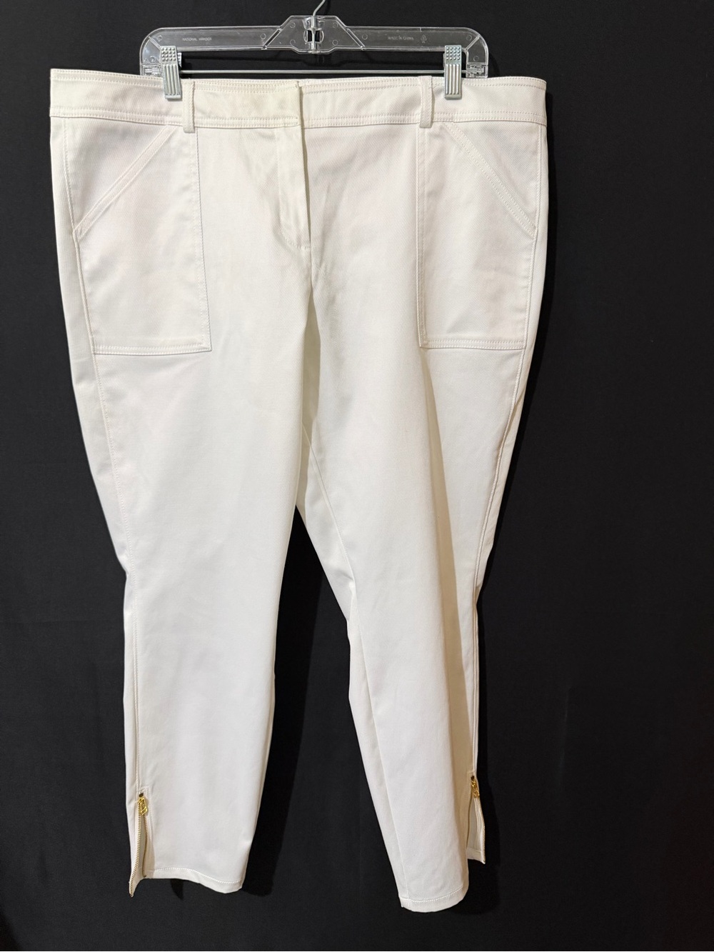 New York & Company Cream Stretch Pull-On Pants with Zip Hem